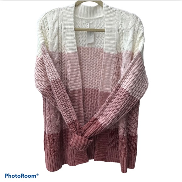 XL Cable Knit Colourblock Open Front Cardigan - Picture 6 of 14